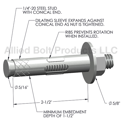 5/16" X 21/2" HEX SLEEVE ANCHOR Allied Bolt Products LLC
