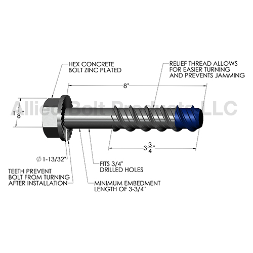 3/4" X 8" CONCRETE BOLT Allied Bolt Products LLC